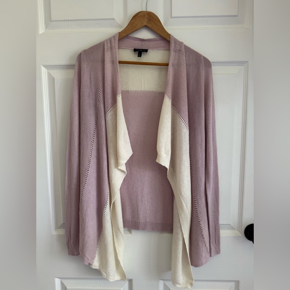 The Limited Lavender & Cream Waterfall Cardigan Sweater Wool Blend Size Small